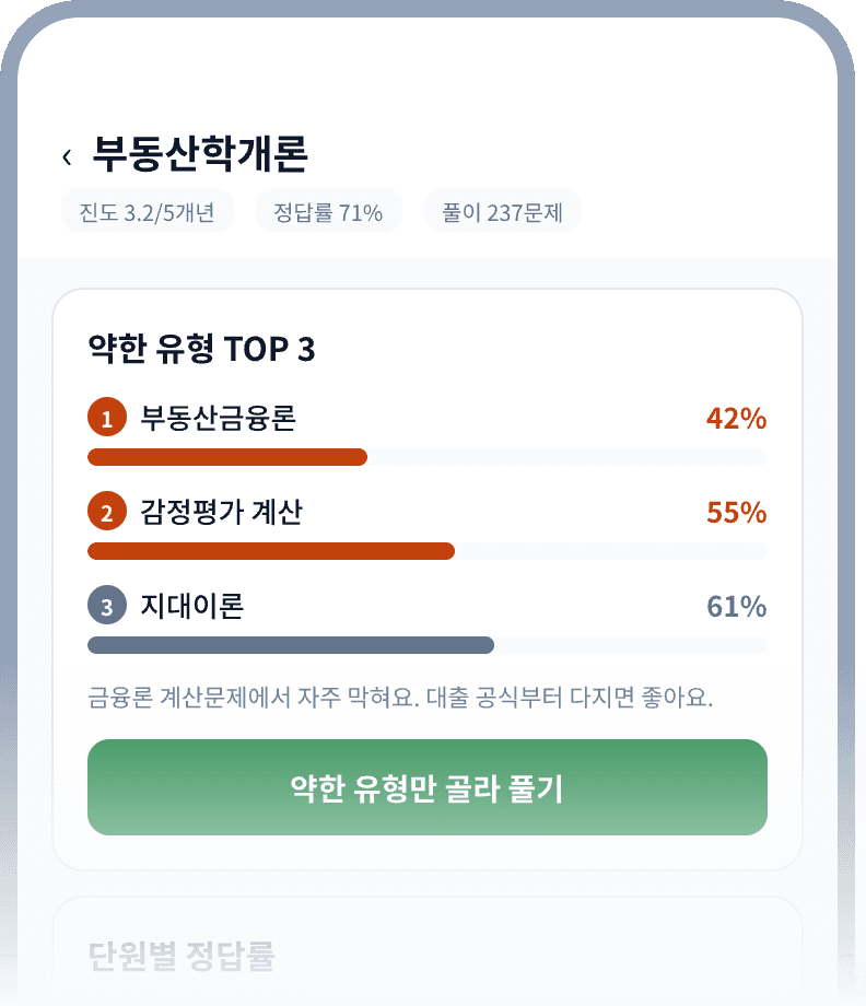 공인패스 앱 약한 유형 분석 화면